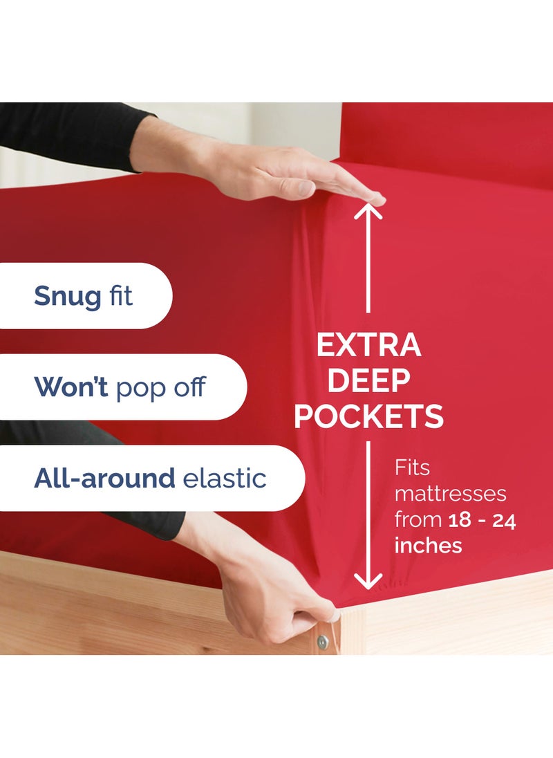 Extra Deep Split King Sheet Set - 7 Piece Breathable & Cooling Sheets - Hotel Luxury Bed Sheets Set - Easy & Secure Fit - Soft  Wrinkle Free & Comfy Sheets Set - Red Sheet Set with Extra Deep Pockets