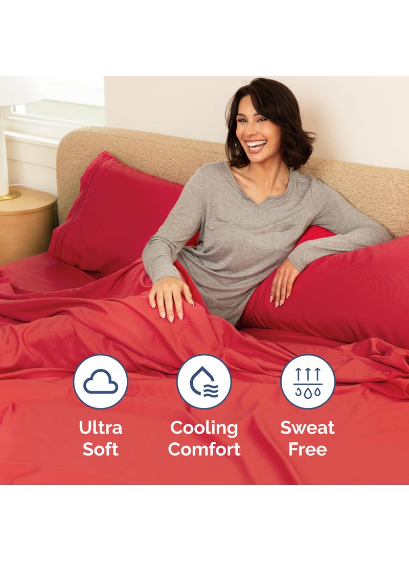 Extra Deep Split King Sheet Set - 7 Piece Breathable & Cooling Sheets - Hotel Luxury Bed Sheets Set - Easy & Secure Fit - Soft  Wrinkle Free & Comfy Sheets Set - Red Sheet Set with Extra Deep Pockets