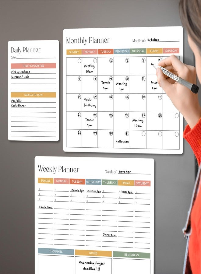 ZICOTO Beautiful Magnetic Dry Erase Calendar Set of 3 - Easy-to-Erase Whiteboard with Marker & Premium Magnet for Your Fridge - The Perfect Weekly and Monthly White Board Organizer for Everyday Planning - Image 4