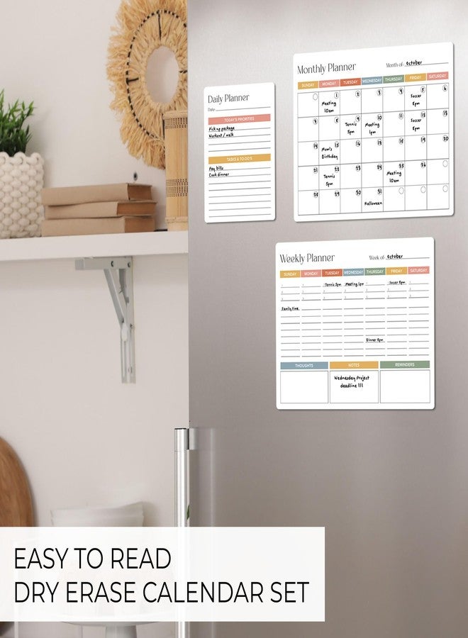 ZICOTO Beautiful Magnetic Dry Erase Calendar Set of 3 - Easy-to-Erase Whiteboard with Marker & Premium Magnet for Your Fridge - The Perfect Weekly and Monthly White Board Organizer for Everyday Planning - Image 2