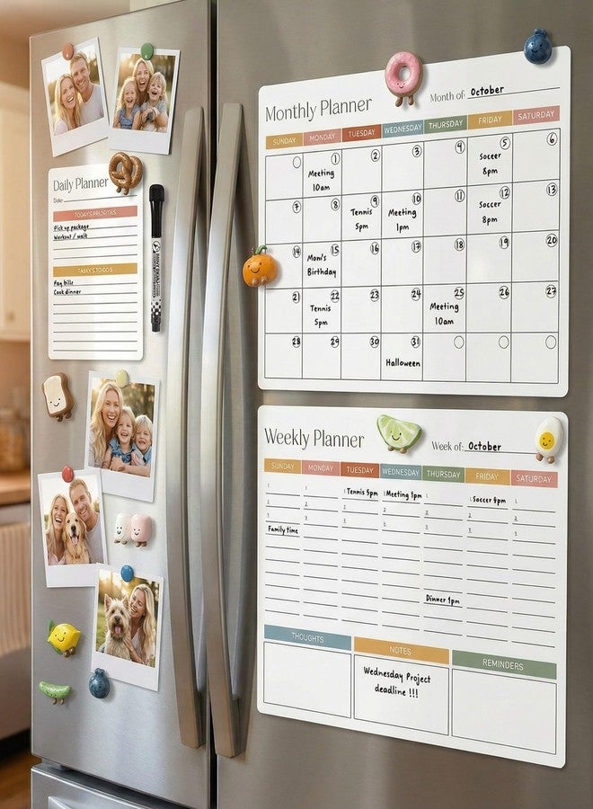 ZICOTO Beautiful Magnetic Dry Erase Calendar Set of 3 - Easy-to-Erase Whiteboard with Marker & Premium Magnet for Your Fridge - The Perfect Weekly and Monthly White Board Organizer for Everyday Planning - Image 1