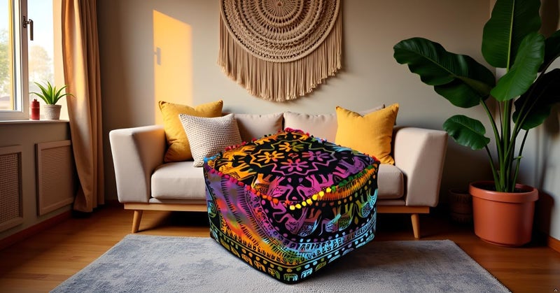 CRAFT KALA غطاء وسادة طاولة مربعة ذات تصميم ماندالا من ، بحجم 16×16×14 بوصة، بألوان متعددة. - Image 3