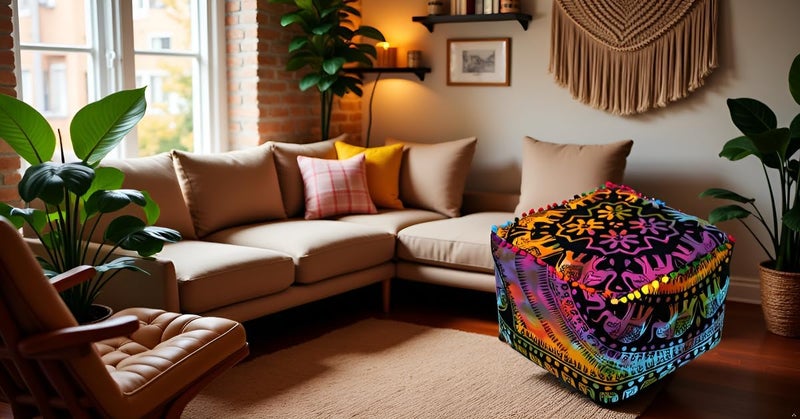 CRAFT KALA غطاء وسادة طاولة مربعة ذات تصميم ماندالا من ، بحجم 16×16×14 بوصة، بألوان متعددة. - Image 4