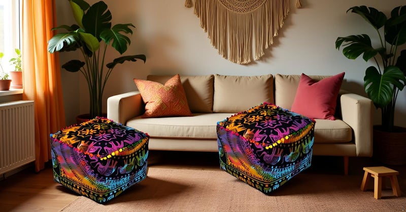 CRAFT KALA غطاء وسادة طاولة مربعة ذات تصميم ماندالا من ، بحجم 16×16×14 بوصة، بألوان متعددة. - Image 5