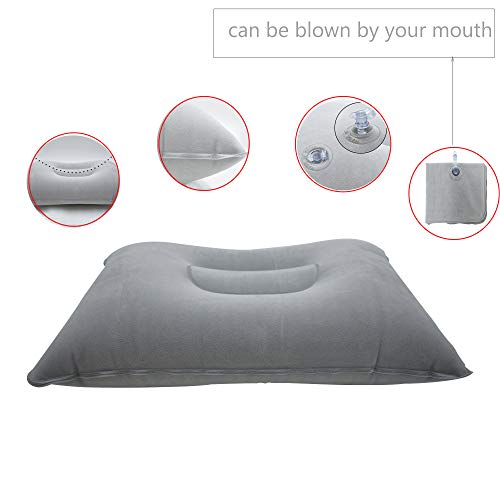 LiXiongBao 3 Pack Ultralight Inflatable Pillow Small Squared Flocked Fabric Air Pillow for Beach Hiking,Camping,Traveling,Napping,Desk Rest,Neck &Lumbar Support(Grey) - Image 5