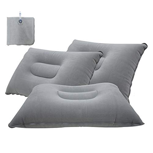LiXiongBao 3 Pack Ultralight Inflatable Pillow Small Squared Flocked Fabric Air Pillow for Beach Hiking,Camping,Traveling,Napping,Desk Rest,Neck &Lumbar Support(Grey) - Image 1