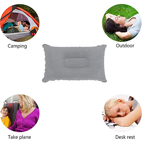 LiXiongBao 3 Pack Ultralight Inflatable Pillow Small Squared Flocked Fabric Air Pillow for Beach Hiking,Camping,Traveling,Napping,Desk Rest,Neck &Lumbar Support(Grey) - Image 2