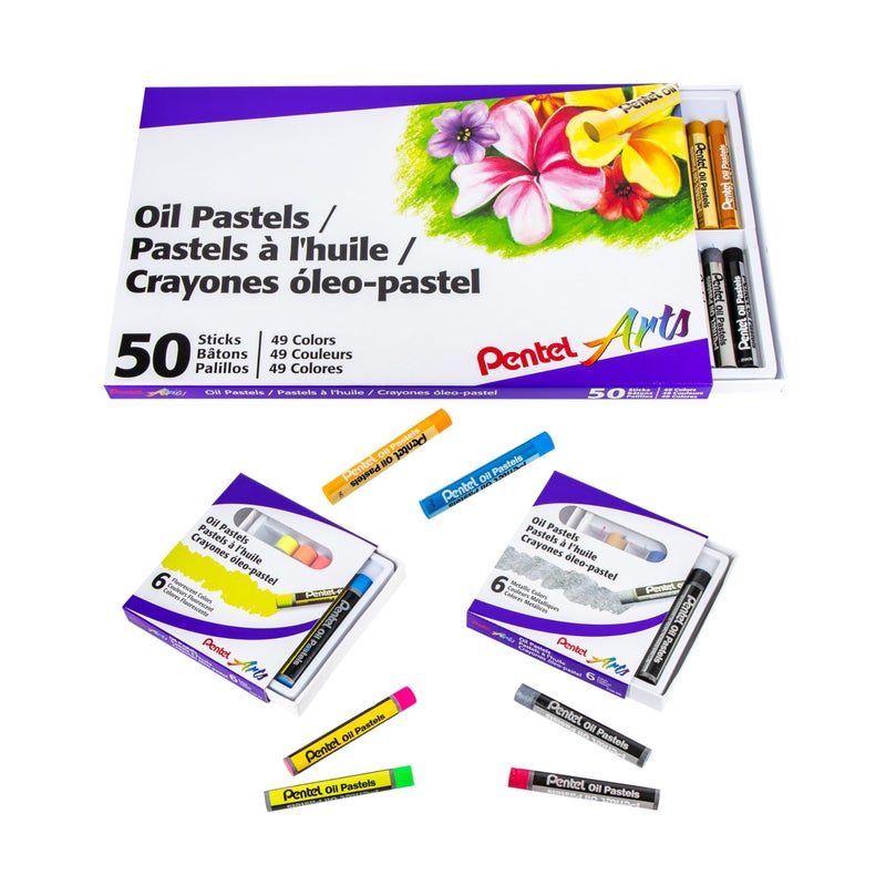 Pentel Arts Oil Pastels - 50 Color Set With Metallic And Fluorescent Packs  3Pk Set - Image 4