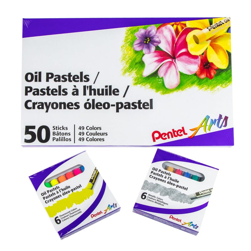 Pentel Arts Oil Pastels - 50 Color Set With Metallic And Fluorescent Packs  3Pk Set - Image 1