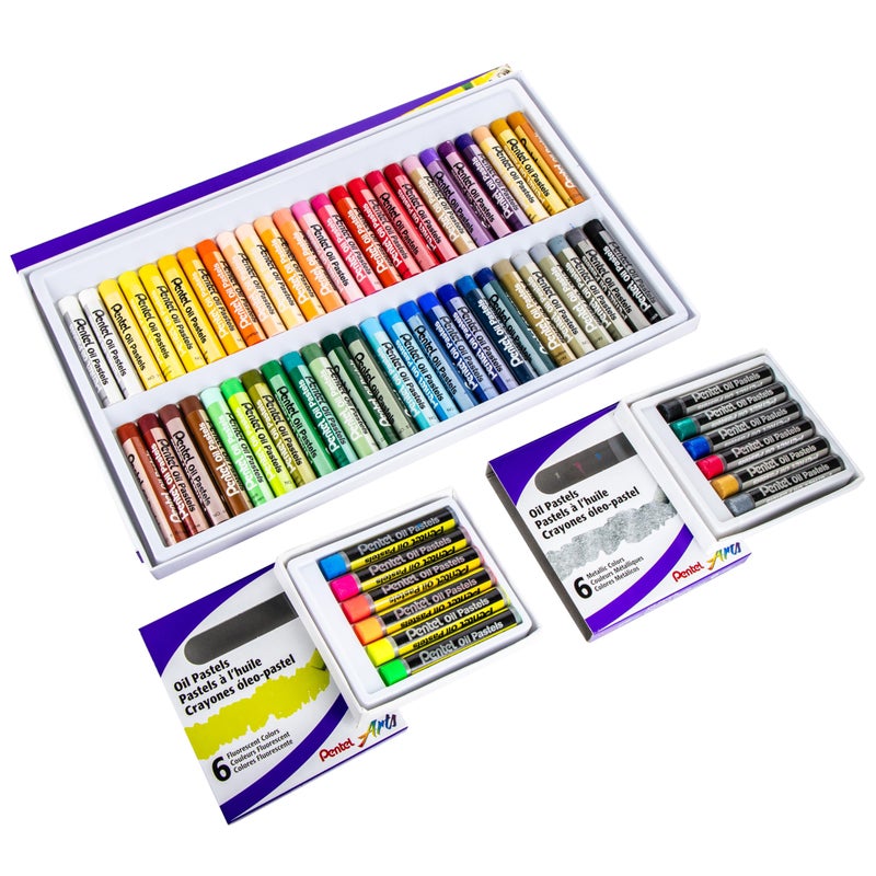 Pentel Arts Oil Pastels - 50 Color Set With Metallic And Fluorescent Packs  3Pk Set - Image 5
