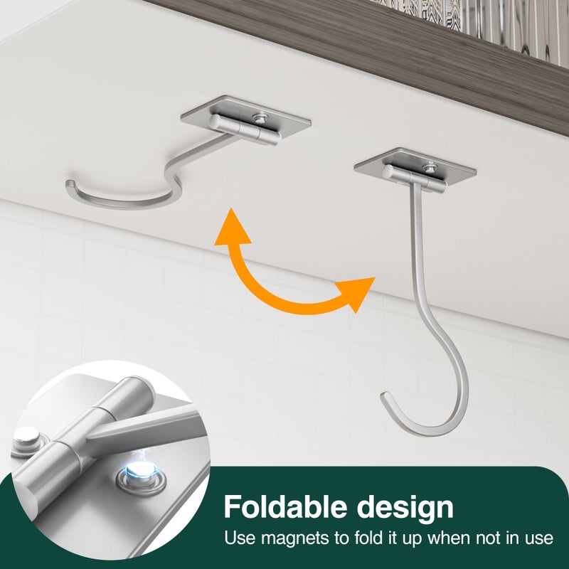 bussdis Adhesive Banana Hanger Under Cabinet: Sticky Banana Hooks Under Counter, Banana Holder for Hanging Kitchen Utensil, Foldable with Magnets When Not in Use, Keep Bananas Fresh, Hold 13 LB, Silver - Image 4