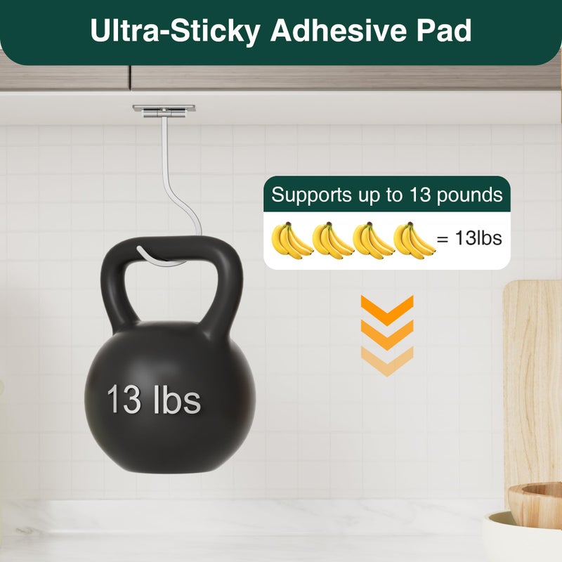 bussdis Adhesive Banana Hanger Under Cabinet: Sticky Banana Hooks Under Counter, Banana Holder for Hanging Kitchen Utensil, Foldable with Magnets When Not in Use, Keep Bananas Fresh, Hold 13 LB, Silver - Image 2