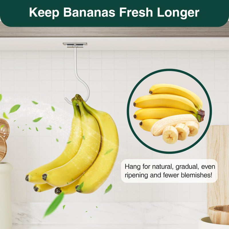 bussdis Adhesive Banana Hanger Under Cabinet: Sticky Banana Hooks Under Counter, Banana Holder for Hanging Kitchen Utensil, Foldable with Magnets When Not in Use, Keep Bananas Fresh, Hold 13 LB, Silver - Image 5