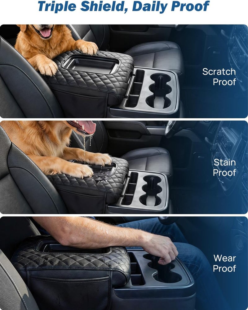 JOYTUTUS Center Console Cover Compatible with Silverado Sierra 2014-2018 Jump Seat, Leather Arm Rest Armrest Cover for Car, Durable Middle Console Cover Replacement for Trucks, with 2 Pocket - Image 4