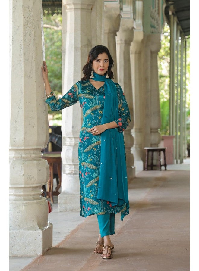 ANNI DESIGNER ANNI DESIGNER Women's Cotton Blend Straight Printed Kurta with Pant & Dupatta (GETO RAMA_XXL_Light Blue_XX-Large) - Image 4