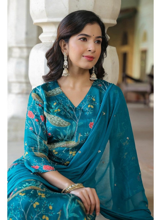 ANNI DESIGNER ANNI DESIGNER Women's Cotton Blend Straight Printed Kurta with Pant & Dupatta (GETO RAMA_XXL_Light Blue_XX-Large) - Image 5