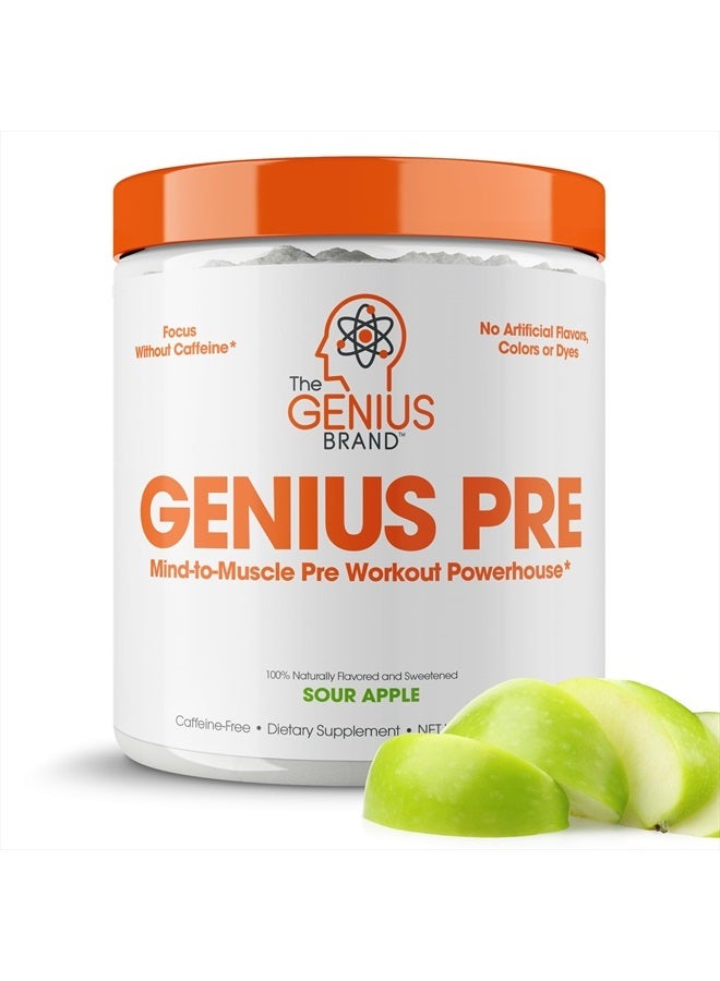 The Genius Brand مسحوق جينيوس قبل التمرين، تفاح حامض - مكمل طبيعي بالكامل معزز للنيتريك أكسيد خالي من الكافيين مع بيتا ألانين وألفا جي بي سي - بدون نكهات صناعية أو محليات أو ألوان - Image 1