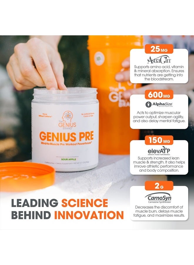 The Genius Brand مسحوق جينيوس قبل التمرين، تفاح حامض - مكمل طبيعي بالكامل معزز للنيتريك أكسيد خالي من الكافيين مع بيتا ألانين وألفا جي بي سي - بدون نكهات صناعية أو محليات أو ألوان - Image 4