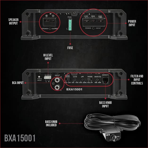 Belva BXA15001 1500W Peak BX-Series 2-Ohm Stable Class-A/B Monoblock Car Audio MOSFET Amplifier with Remote Subwoofer Level Control - Image 2