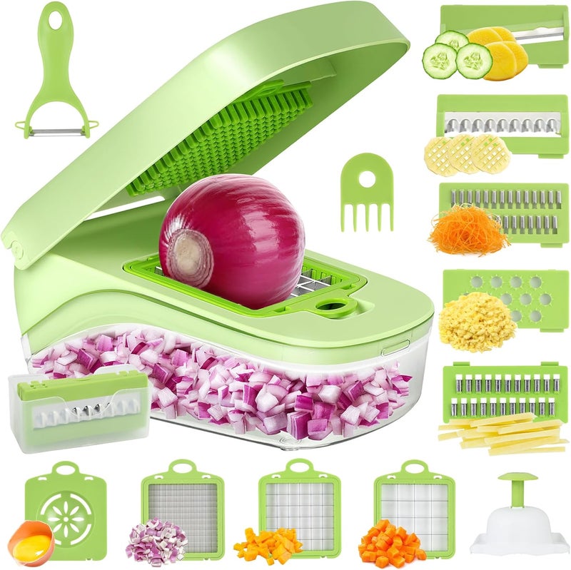 ROMON Vegetable Chopper, 14 in 1 Multifunctional Vegetable Slicer, Manual Vegetable Cutter in Cubes, Sticks, Slices, Strips and Quarters. - Image 1