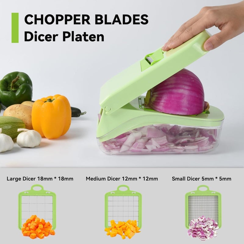 ROMON Vegetable Chopper, 14 in 1 Multifunctional Vegetable Slicer, Manual Vegetable Cutter in Cubes, Sticks, Slices, Strips and Quarters. - Image 3