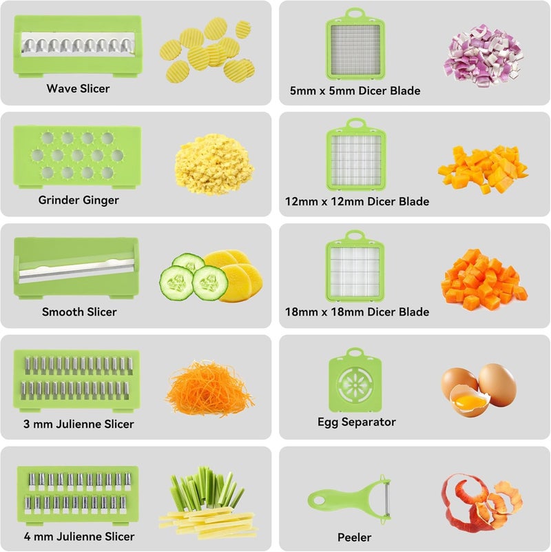 ROMON Vegetable Chopper, 14 in 1 Multifunctional Vegetable Slicer, Manual Vegetable Cutter in Cubes, Sticks, Slices, Strips and Quarters. - Image 2