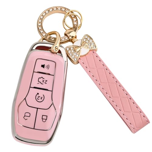 TECARATE for Ford Key Fob Cover Soft TPU Key Fob Case Shell Cover Holder Protector for Ford Edge Fusion Explorer Mustang Lincoln MKZ MKC MKX Smart Keyless Remote Key