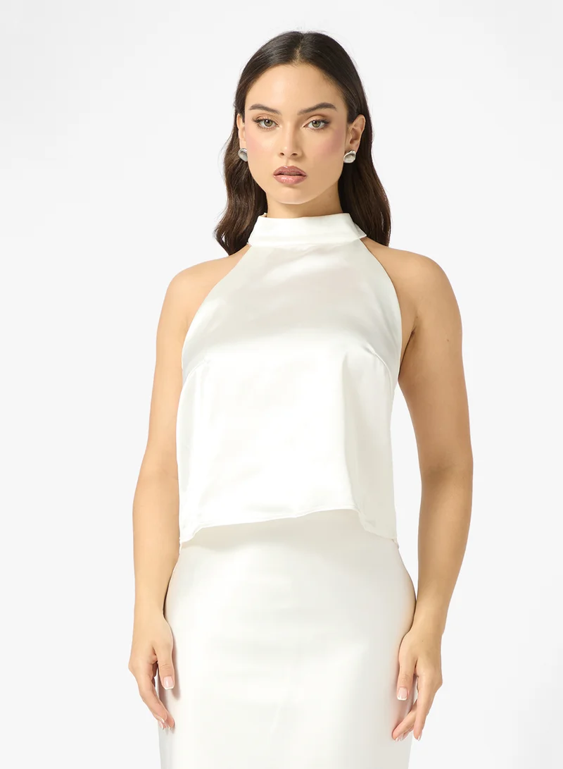 Ginger Halter Neck Satin Top & Skirt Coord Set