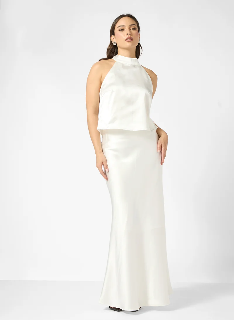 Ginger Halter Neck Satin Top & Skirt Coord Set