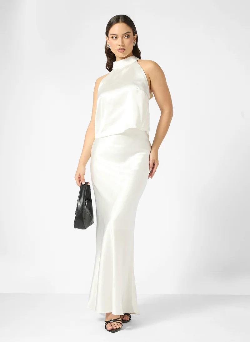 Ginger Halter Neck Satin Top & Skirt Coord Set