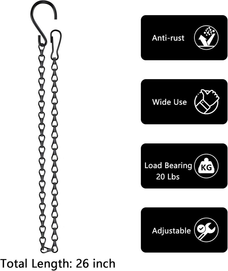 garini 26 Inch Hanging Basket Chain with Hooks, Black Hanging Chain for Hanging Bird Feeders, Billboards, Chalkboards, Basket, Planters, Lanterns, Wind Chimes and Decorative, 4 Pack - Image 2