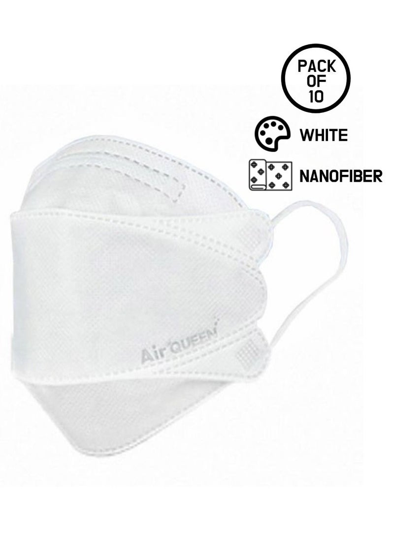 Air QUEEN Pack Of 10 Pieces Nanofiber Filter Face Mask For Adults Face Mask White  - Image 1