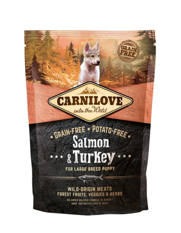 Carnilove Salmon & Turkey Large Breed Puppy Food – 1.5kg, Grain-Free Complete Nutrition for Growing Dogs