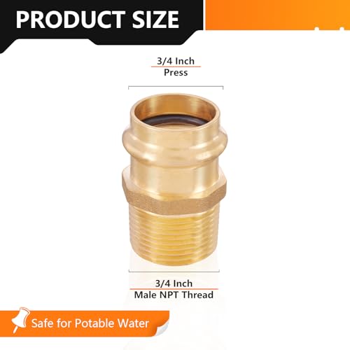 HeSun 10Pack HeSun Copper Press Fitting Adapter34 Press X 34 Male NPT Adapter LF BrassPEX1807350 - Image 3