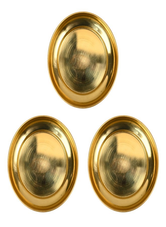 Aditri Creation Set of 3 Small Decorative Brass Plate, New Year Pooja Festival Decorations Indian Prasad Plate Katori for Pooja Pooja Utensils Item Articles (Size 4" Diameter) - Image 4