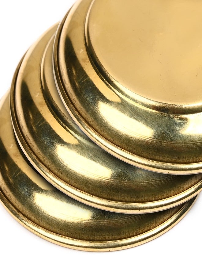 Aditri Creation Set of 3 Small Decorative Brass Plate, New Year Pooja Festival Decorations Indian Prasad Plate Katori for Pooja Pooja Utensils Item Articles (Size 4" Diameter) - Image 5