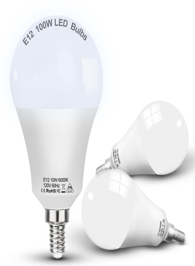 مصابيح LED مكافئة لـ 100 واط، قاعدة لولبية E12 A19 A60، مصابيح إضاءة سقف LED، ضوء أبيض نهاري 6000 كلفن، مصابيح ثريا كروية الشكل بقاعدة لولبية صغيرة E12، 10 واط، 1200 لومن، غير قابلة للتعتيم، 3 قطع - Image 1