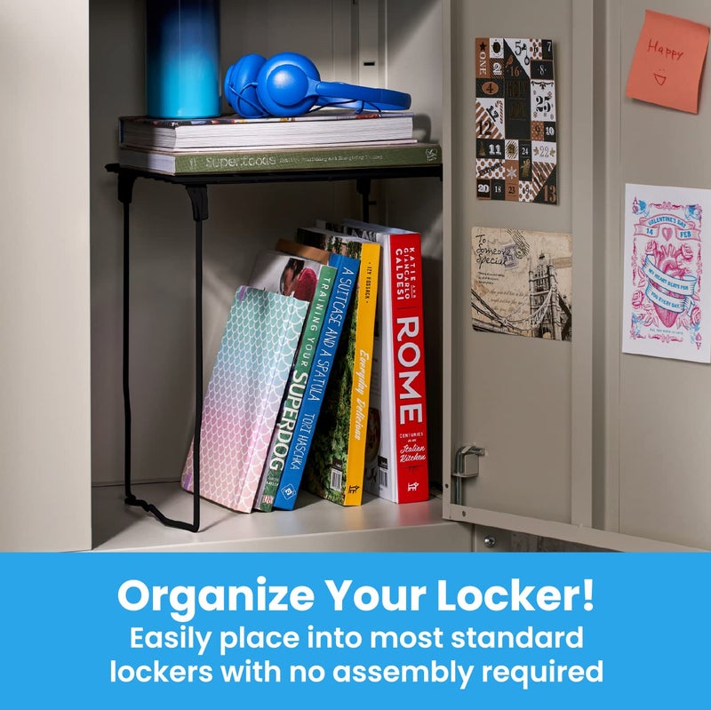 LockerMate Stac-A-Shelf Locker Organizer Shelf, Stackable, Extra Tall, Fits Standard Size School Lockers, Black - Image 2
