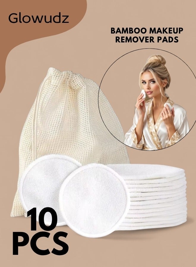 Glowudz Glowudz Reusable Makeup Remover Soft Bamboo Face Pads 10 Pcs Premium Eco-Friendly for All Skin Types Double-Sided Organic Washable with Extra Large Laundry Bag  - Image 1