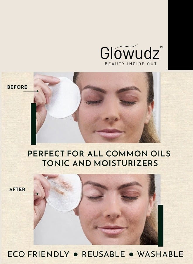 Glowudz Glowudz Reusable Makeup Remover Soft Bamboo Face Pads 10 Pcs Premium Eco-Friendly for All Skin Types Double-Sided Organic Washable with Extra Large Laundry Bag  - Image 5