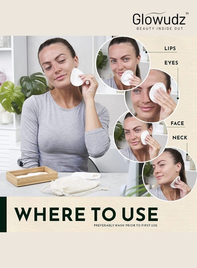 Glowudz Glowudz Reusable Makeup Remover Soft Bamboo Face Pads 10 Pcs Premium Eco-Friendly for All Skin Types Double-Sided Organic Washable with Extra Large Laundry Bag  - Image 2