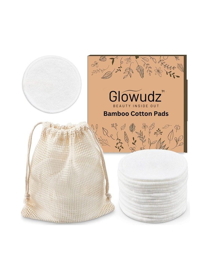 Glowudz Reusable Makeup Remover Soft Bamboo Face Pads 10 Pcs Premium Eco-Friendly for All Skin Types Double-Sided Organic Washable with Extra Large Laundry Bag 