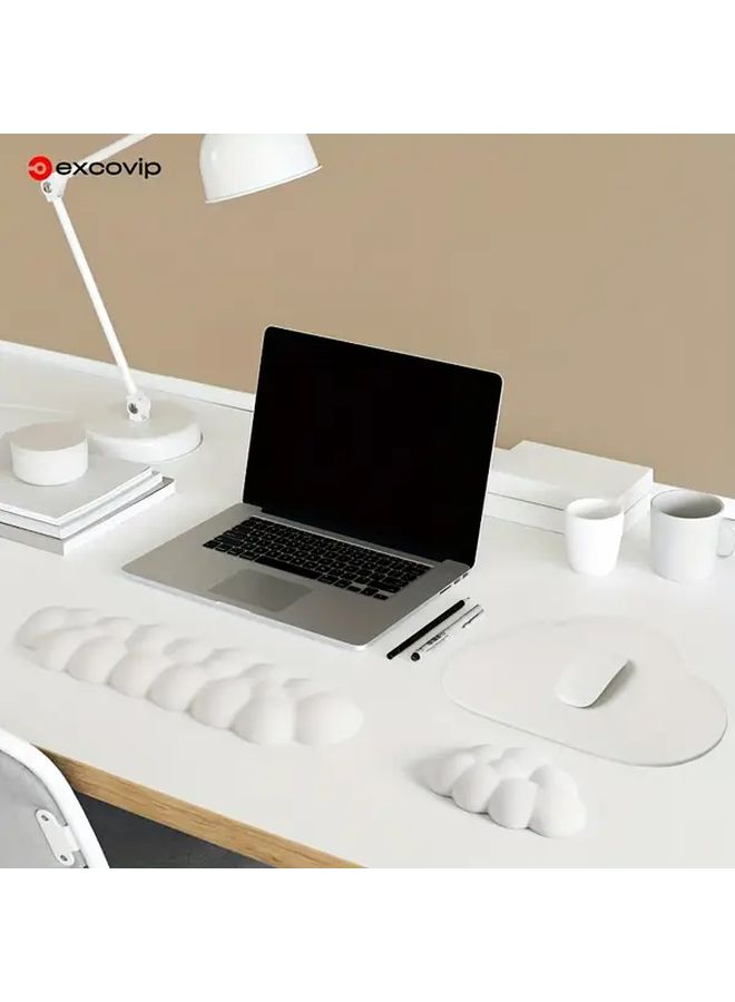 White Computer Desk Mat Set With Mouse Pad And Wrist Rest - Image 2