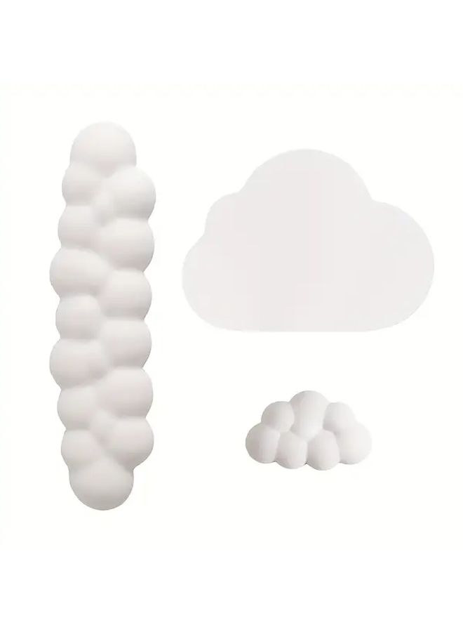 White Computer Desk Mat Set With Mouse Pad And Wrist Rest - Image 1