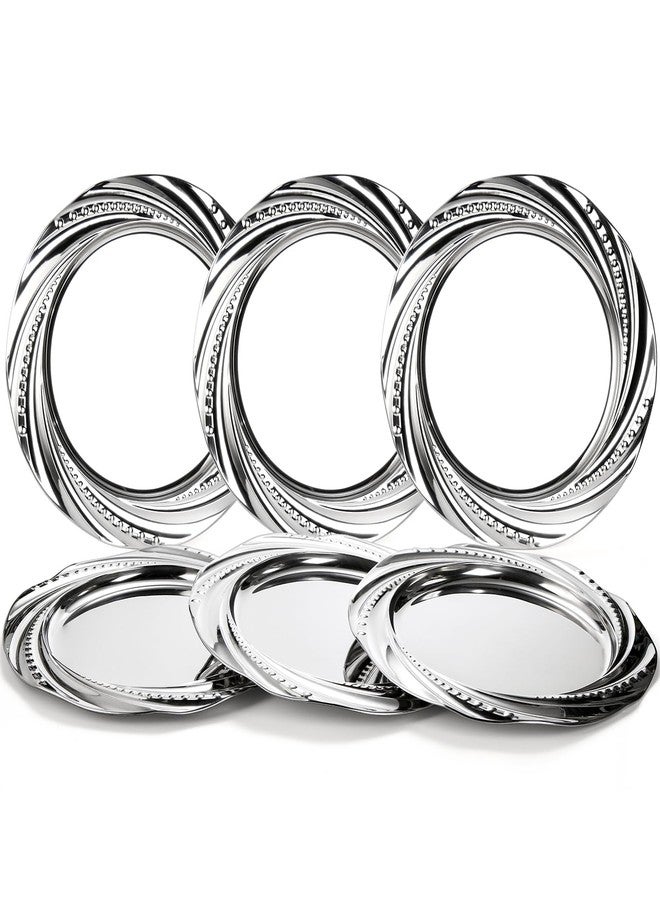ZENFUN 6 Pack Silver Charger Plates - Stainless Steel Dinner Chargers with Spiral Design for Decorative Table Setting, Weddings, Parties & Outdoor Receptions - Image 1