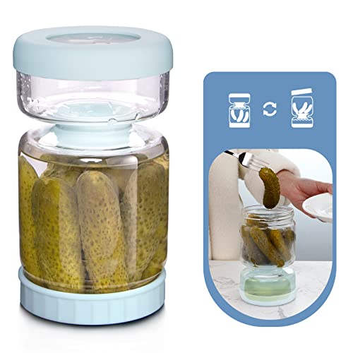 Luvan Pickle Jar with Strainer Flip, 34oz Pickle Container, Glass Kraut Juice Separator Jar-Leakproof Airtight Lid, Hourglass Food Storage Flip Jar for Olive,Jalapeno,Sliced Pickles-Dishwasher Safe - Image 1