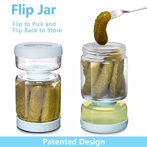 Luvan Pickle Jar with Strainer Flip, 34oz Pickle Container, Glass Kraut Juice Separator Jar-Leakproof Airtight Lid, Hourglass Food Storage Flip Jar for Olive,Jalapeno,Sliced Pickles-Dishwasher Safe - Image 2