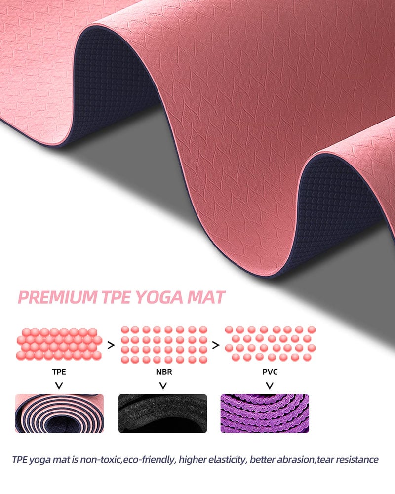 COOLMOON Yoga Mat Non Slip, Anti-Tear 1/4 Thick TPE Yoga Mats for Women and Men, 72"x24" Exercise & Fitness Mat with Carrying Strap, Workout Mats for Yoga, Pilates and Floor Exercise - Image 3