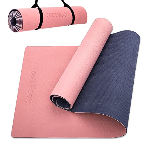 COOLMOON Yoga Mat Non Slip, Anti-Tear 1/4 Thick TPE Yoga Mats for Women and Men, 72"x24" Exercise & Fitness Mat with Carrying Strap, Workout Mats for Yoga, Pilates and Floor Exercise - Image 1