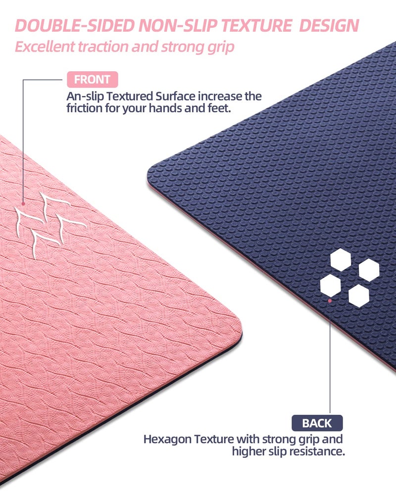 COOLMOON Yoga Mat Non Slip, Anti-Tear 1/4 Thick TPE Yoga Mats for Women and Men, 72"x24" Exercise & Fitness Mat with Carrying Strap, Workout Mats for Yoga, Pilates and Floor Exercise - Image 2